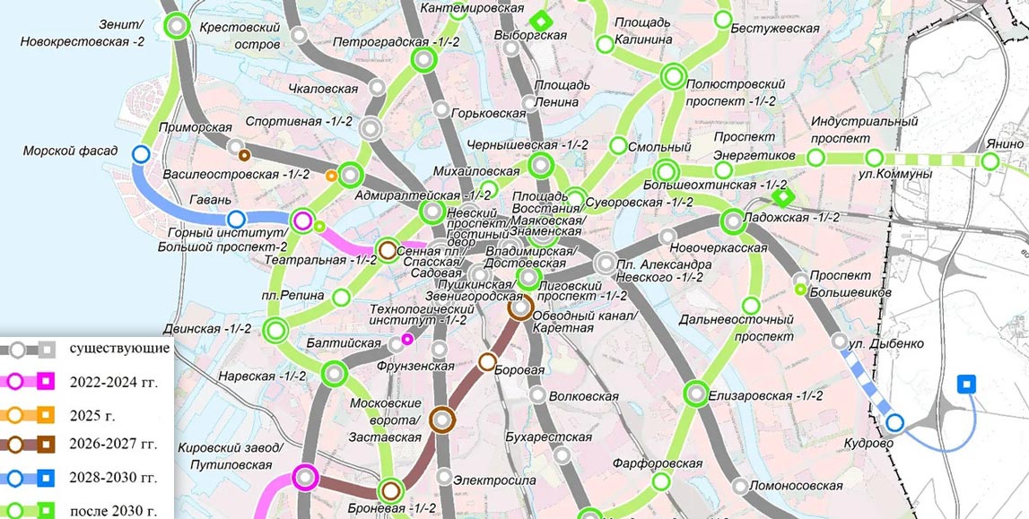 Планы открытия новых станций метро в Санкт-Петербурге до 2035 года